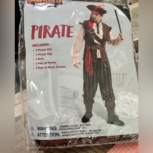 Men's Pirate Costume with Red and Brown Accents